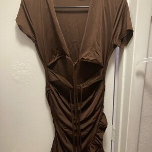 Brown Ruched Dress